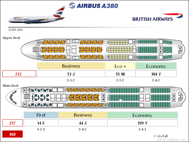 Seat map british airways airbus a380 800 388 